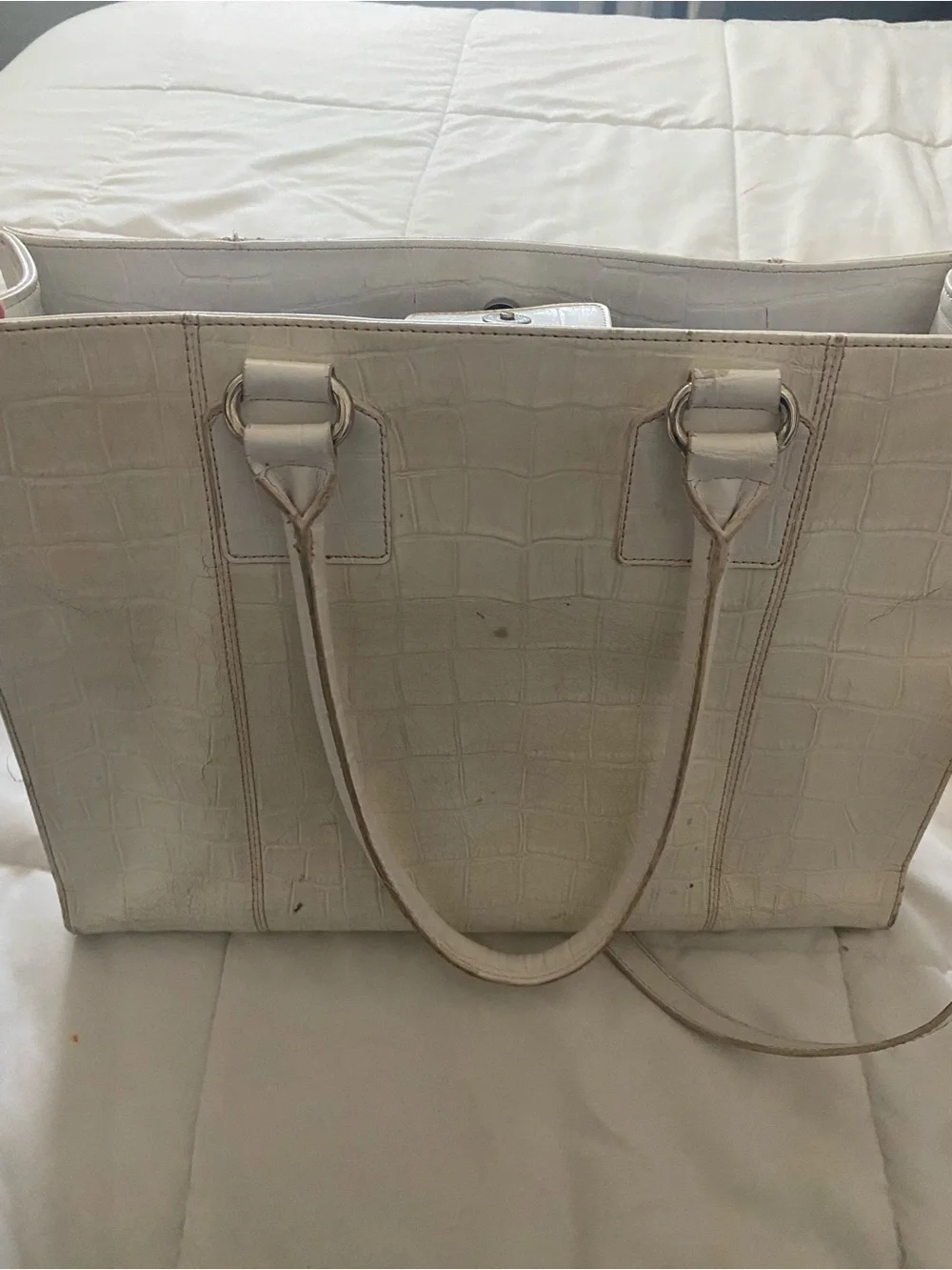 Wilsons Leather Cream Croc-Effect Tote with Snake-Print Interior
